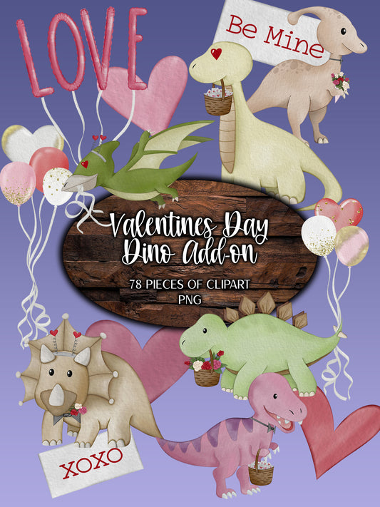 Valentines Day Clipart for Teachers, Cute Dinosaur Clipart for Commercial Use, Valentines Day PNG for Stickers, DIY Clipart, Watercolor