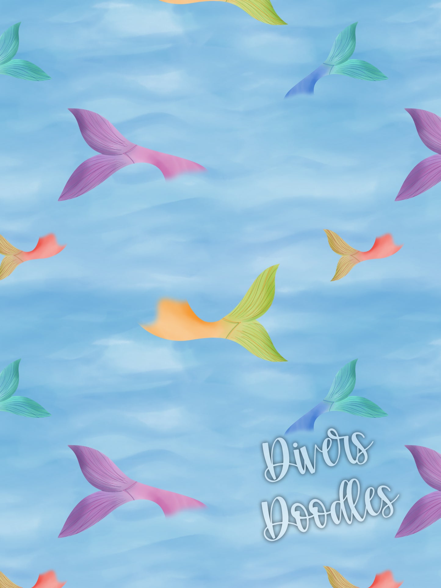 Mermaid Digital Paper, Mermaid Water Seamless Pattern for Commercial Use, Surface Pattern for Kids, Mermaid Tail PNG, Seamless File for Girl