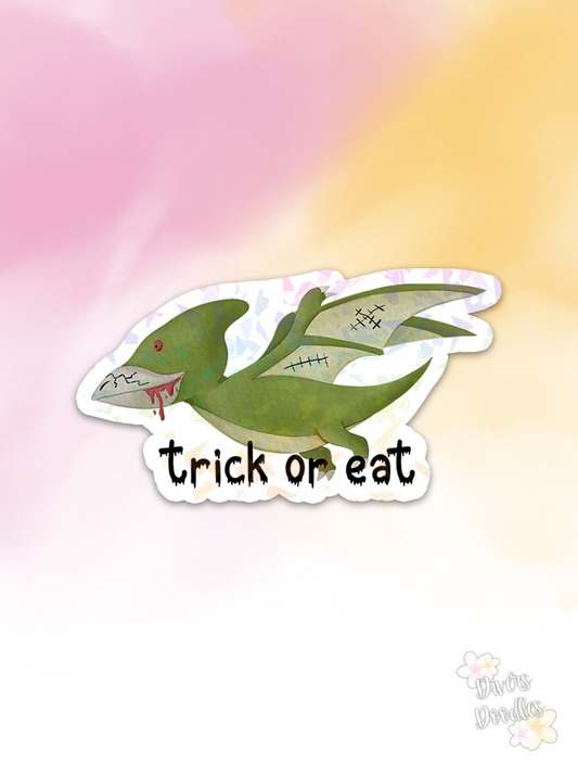 Trick or Treat Sticker for Cups, Zombie Sticker for Water Bottle, Funny Dinosaur Sticker for Kids, Dinosaur Gifts for Adults, Holographic