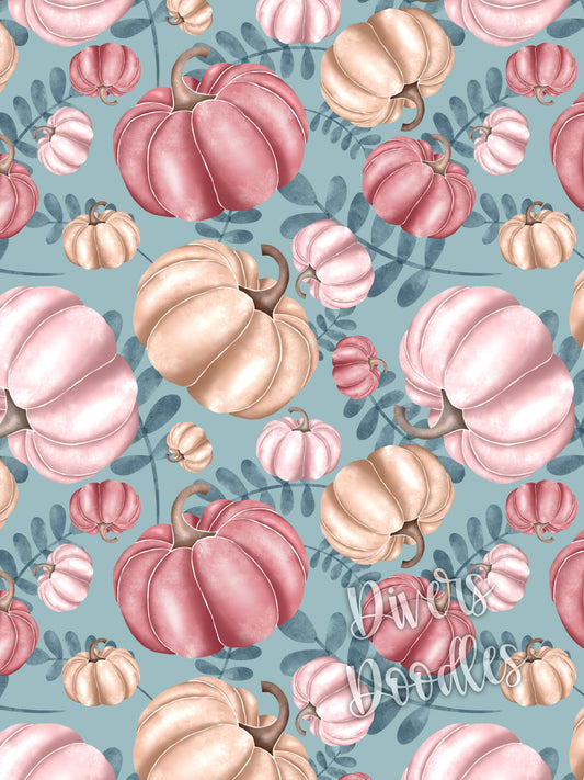 Pink Watercolor Pumpkin Seamless Pattern, Fall Autumn Digital Paper or Fabric Design. Free Commercial Use