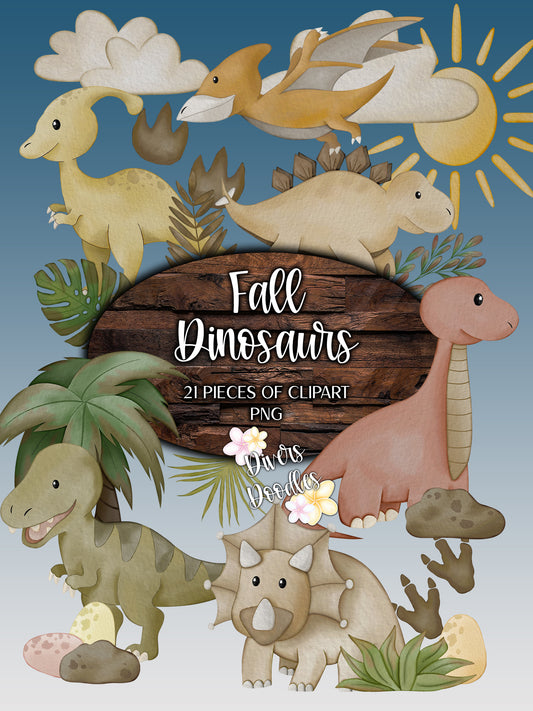 Fall Dinosaur Clipart Set