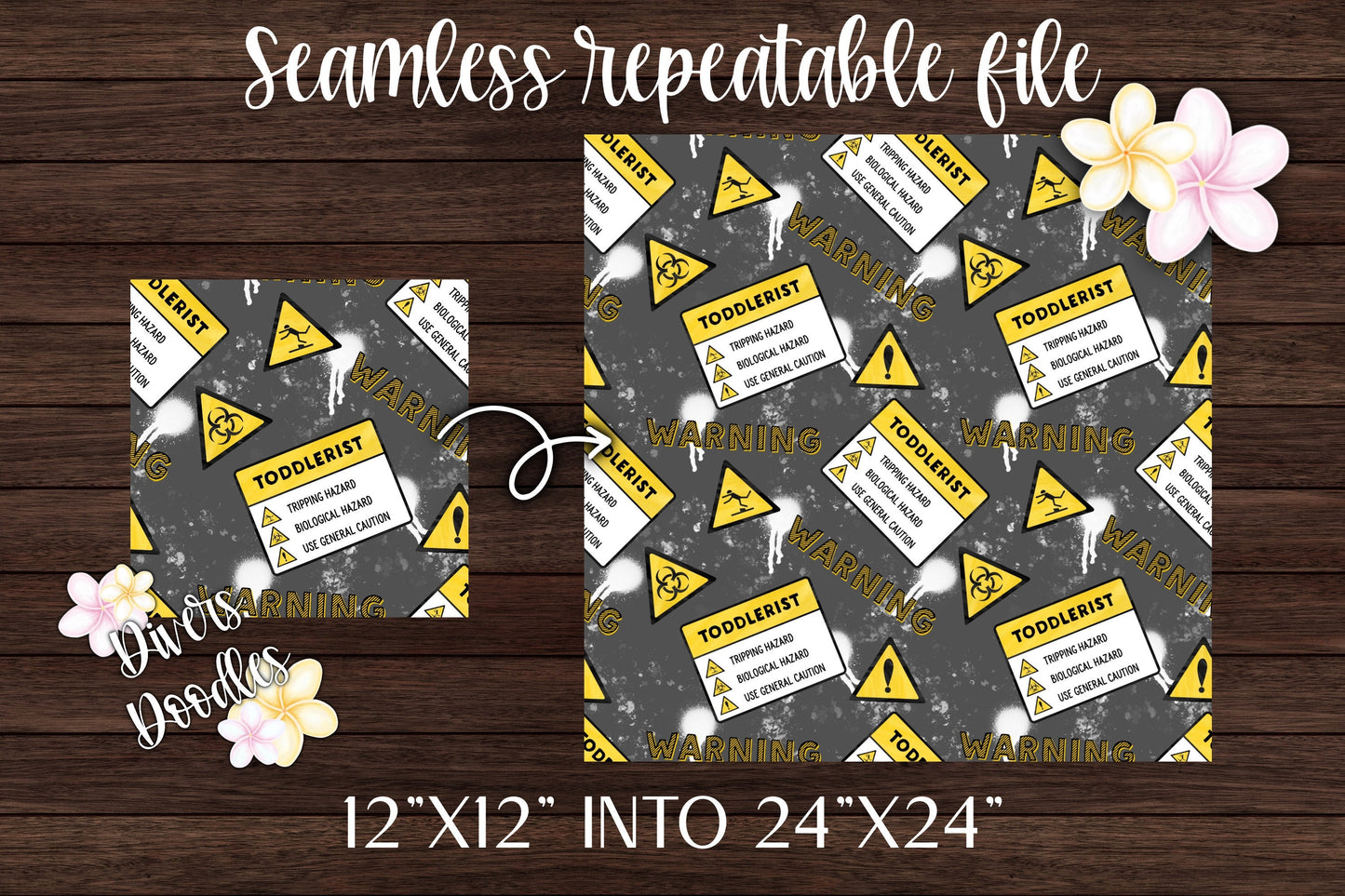 Toddlerist Seamless Pattern, Seamless File for Boys, Funny Kids Sayings, Construction Digital Paper, Boy Digital Paper, Caution Signs File