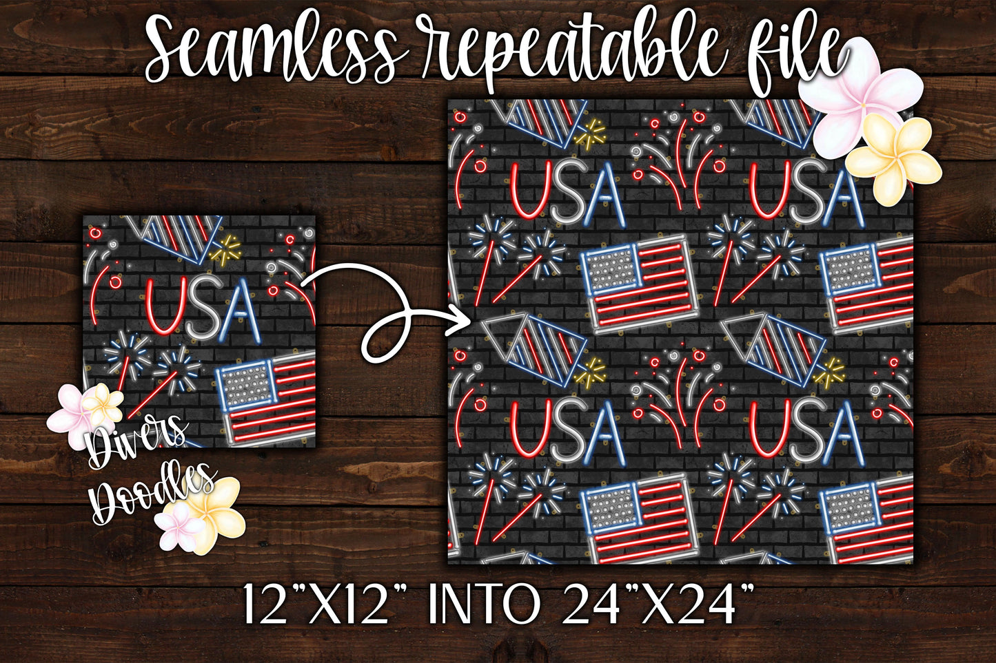 Independence Day Seamless File, Patriotic Digital Paper, July 4th Seamless Pattern, Red White and Blue PNG, 4th of July Digital Paper