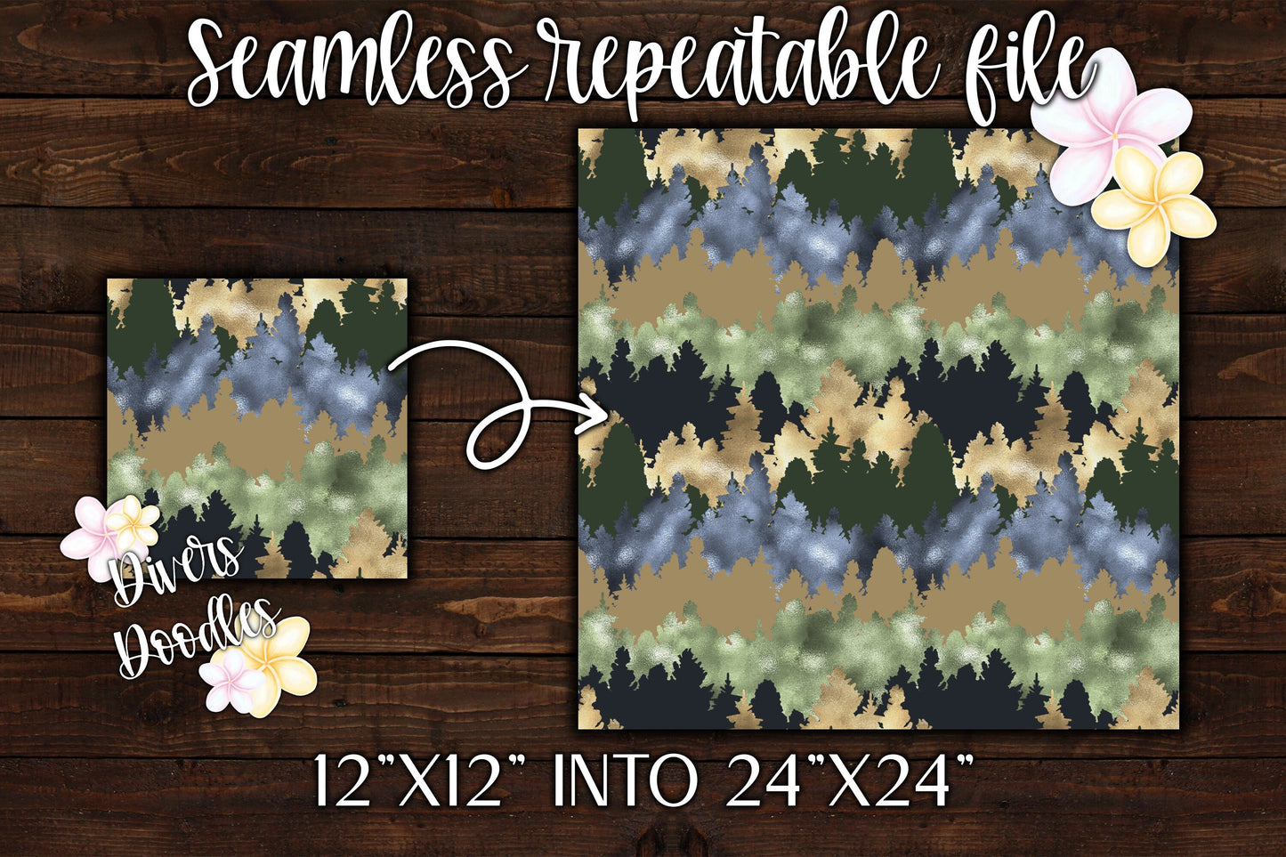 Tree Digital Paper for Wedding, Camping Seamless File for Fabric, Surface Pattern Design, Outdoor Seamless Pattern for Boys, Foil Tree Art