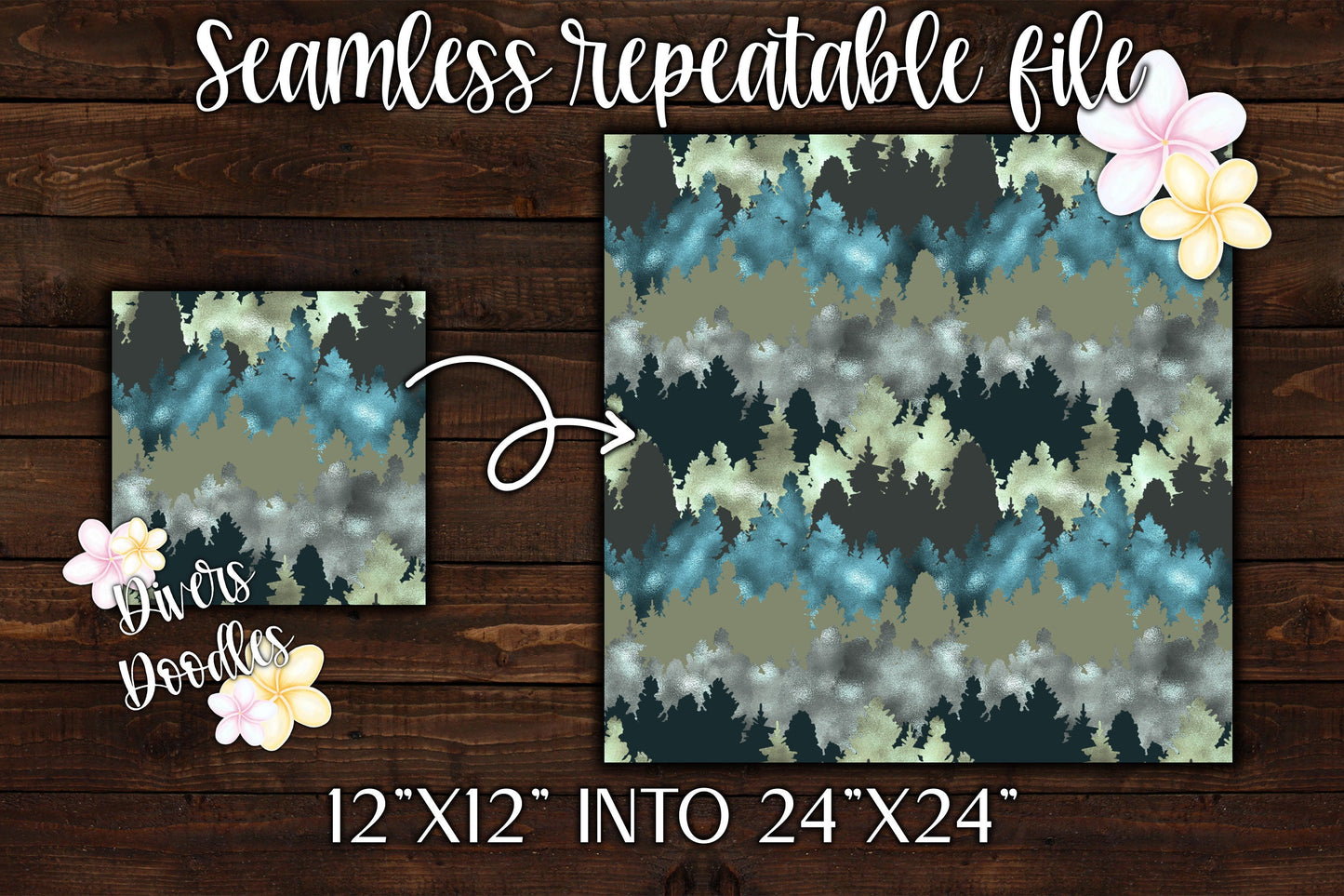 Tree Digital Paper for Wedding, Camping Seamless File for Fabric, Surface Pattern Design, Outdoor Seamless Pattern for Boys, Tree Line Art