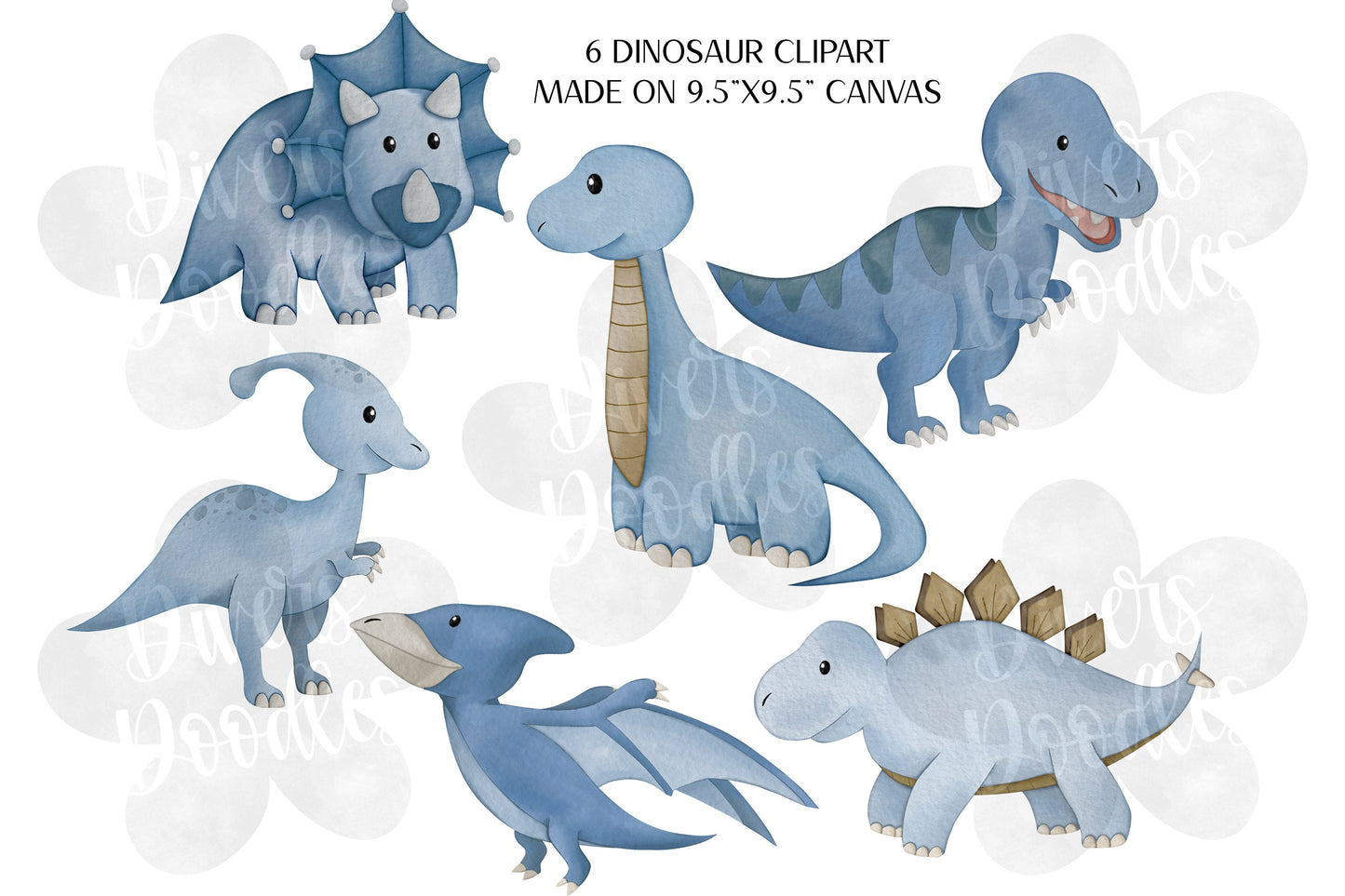 Blue Dinosaur Clipart Set