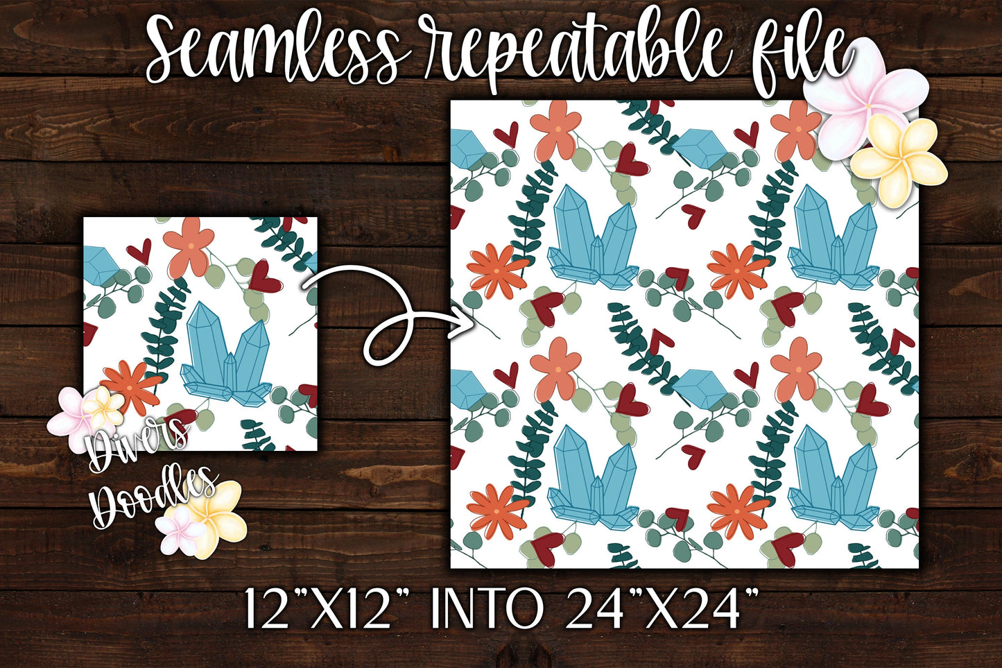Crystal Seamless File for Fabric, Floral Seamless Pattern for Commercial Use, Eucalyptus Digital Paper for Scrapbooking, Boho Seamless